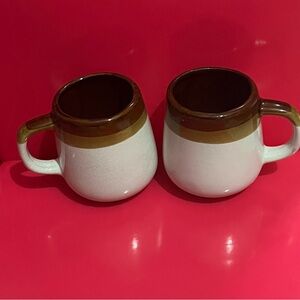 (2) Vtg Boho 2 Tone Brown over Cream Clay Mug Earth Tone Mugs Taiwan